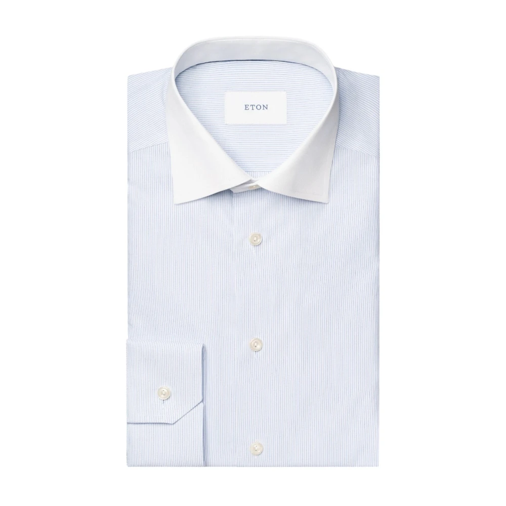 Eton Slim Fit Katoenen Overhemd met Witte Kraag Blue Heren