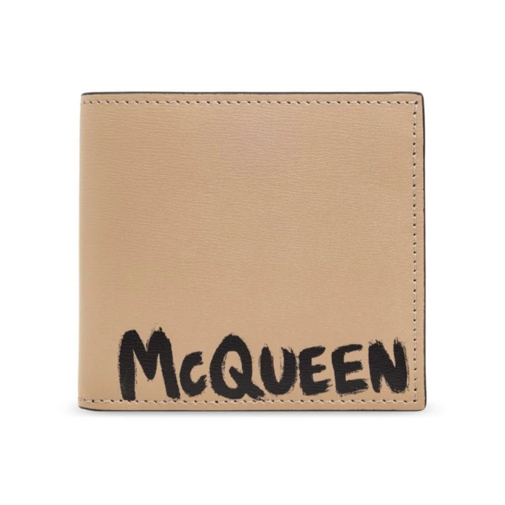 Alexander mcqueen Graffiti Print Leren Bi-Fold Portemonnee Beige Heren