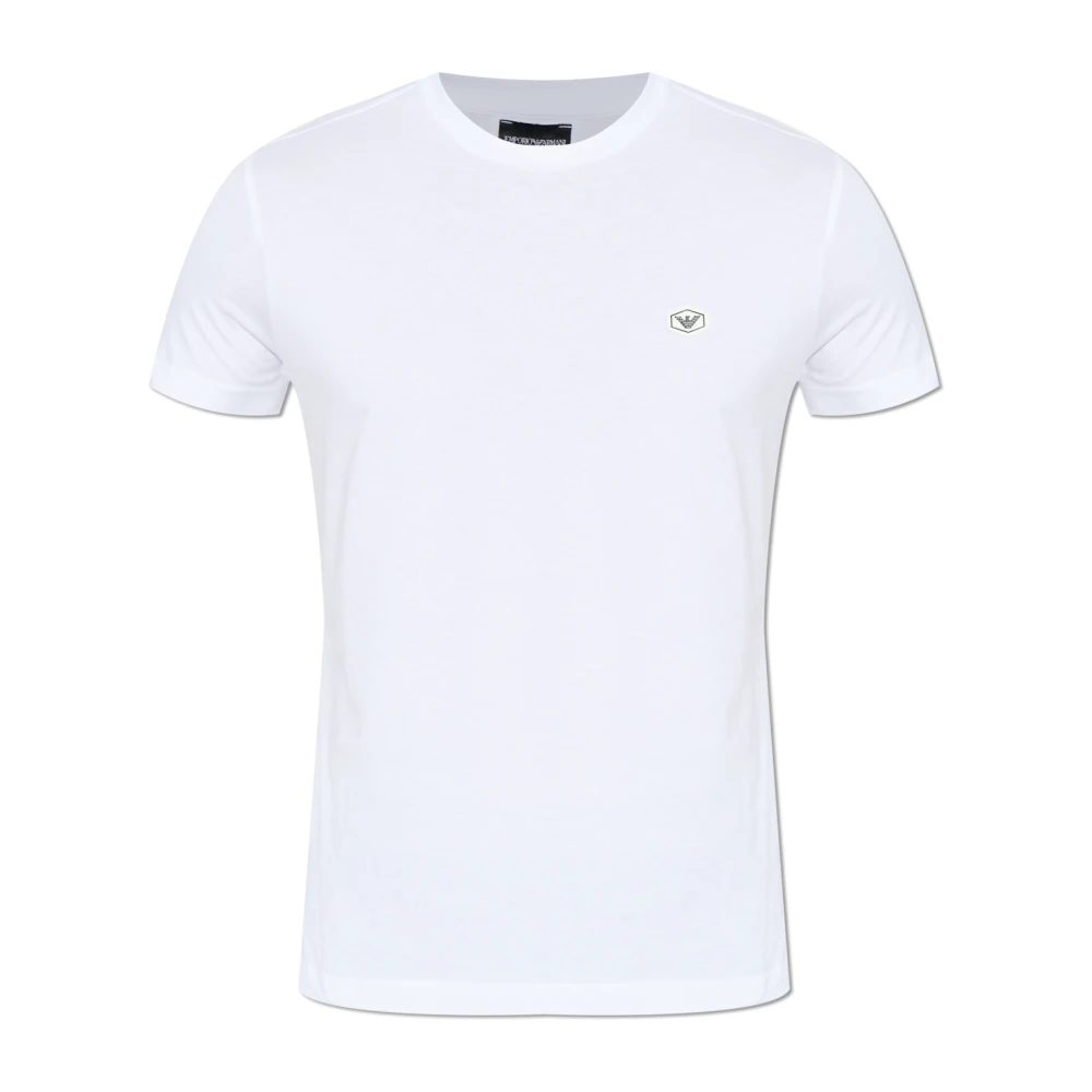 Emporio Armani Men's White T-Shirts, 2XL, T-Shirt With Logo Patch