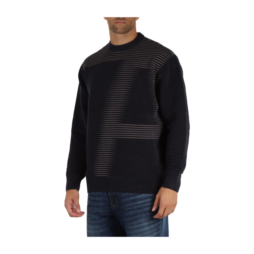 Armani Exchange Decoratieve Viscose Blend Trui Blue Heren
