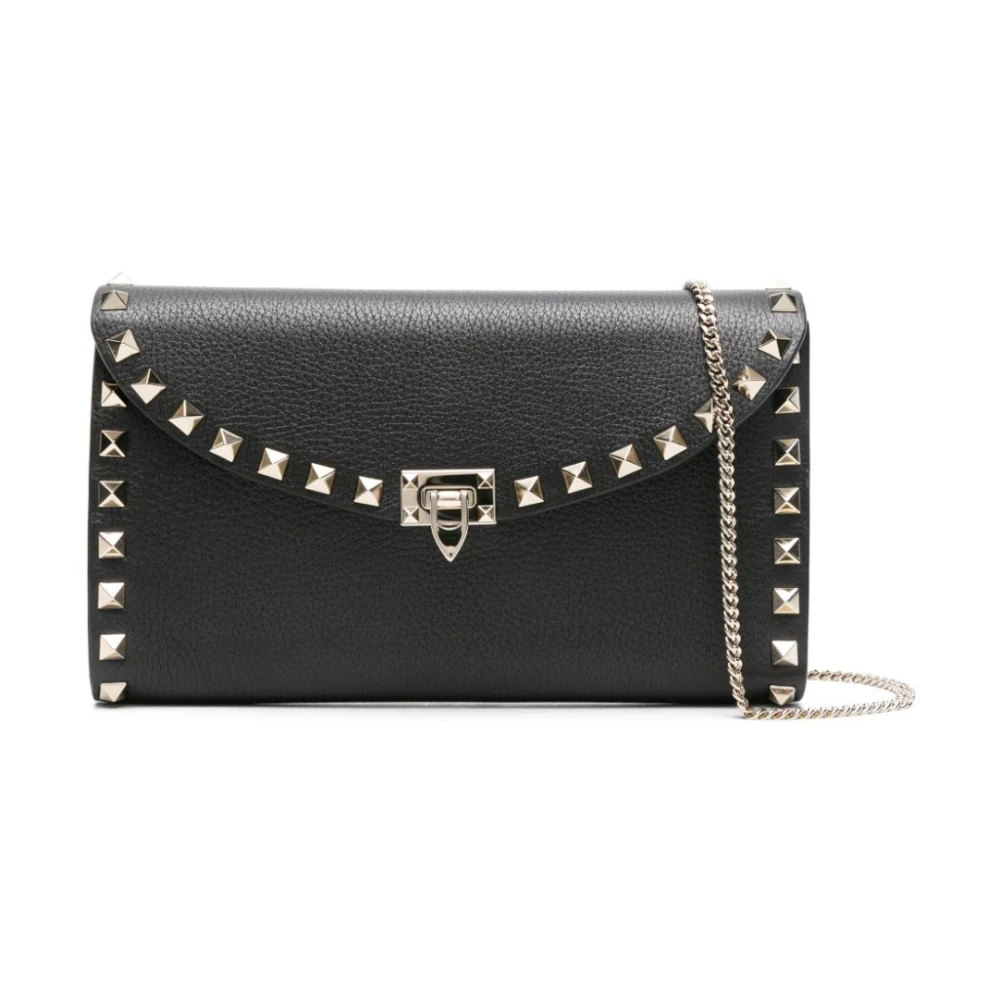 Valentino Garavani Zwarte Leren Studs Ketting Portemonnee Black Dames