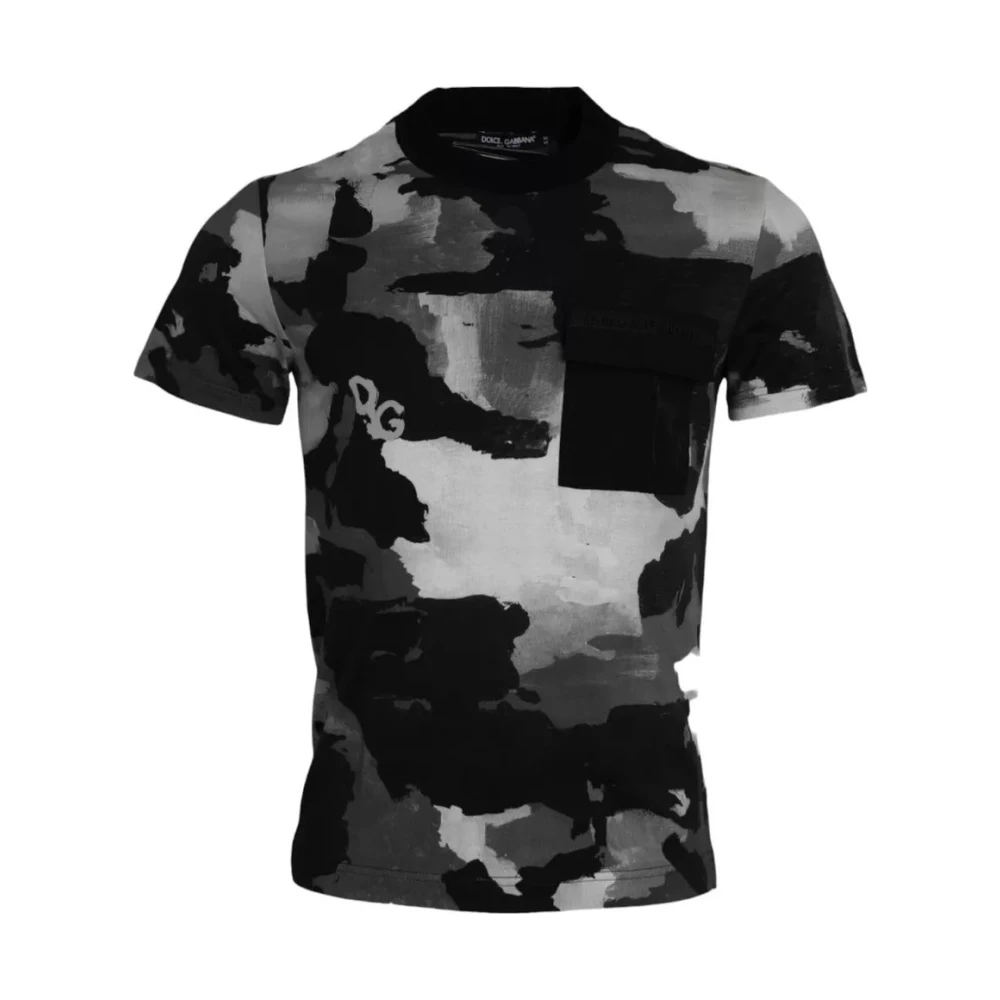 Dolce & Gabbana Camouflage Bomull T-shirt med rund hals Multicolor, Herr