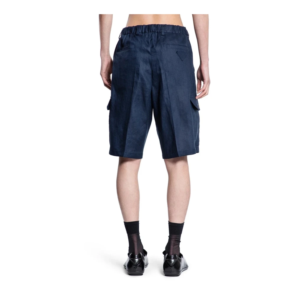 Prada Blauwe Linnen Bermuda Shorts Blue Heren