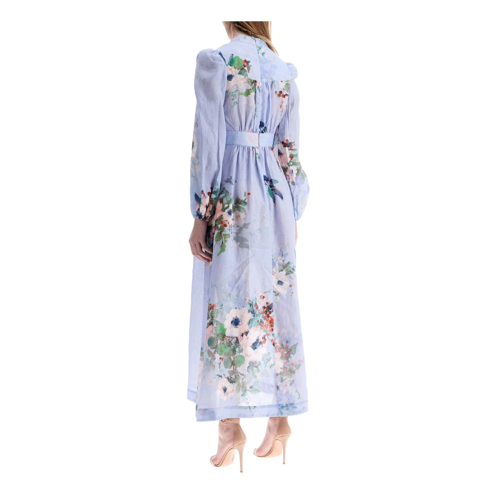 Zimmermann Blauwe Bloemen Plunge Midi Jurk Blue Dames