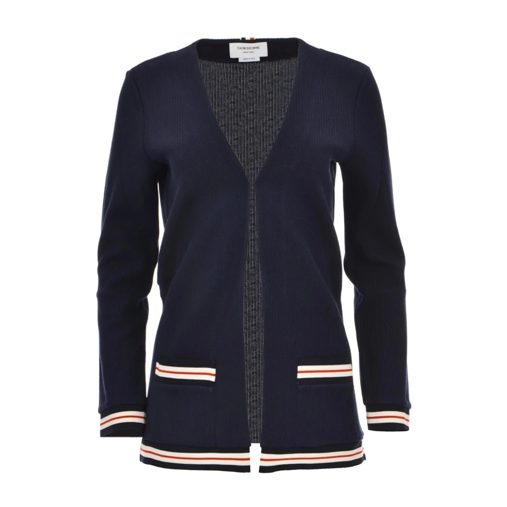 Thom Browne Katoenen vest met geribbelde afwerking Blue Dames