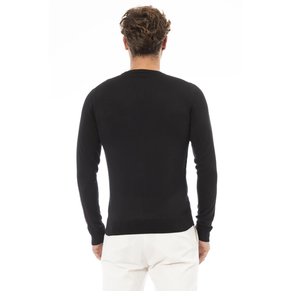 Baldinini Long Sleeve Crewneck Monogram Trui Black Heren