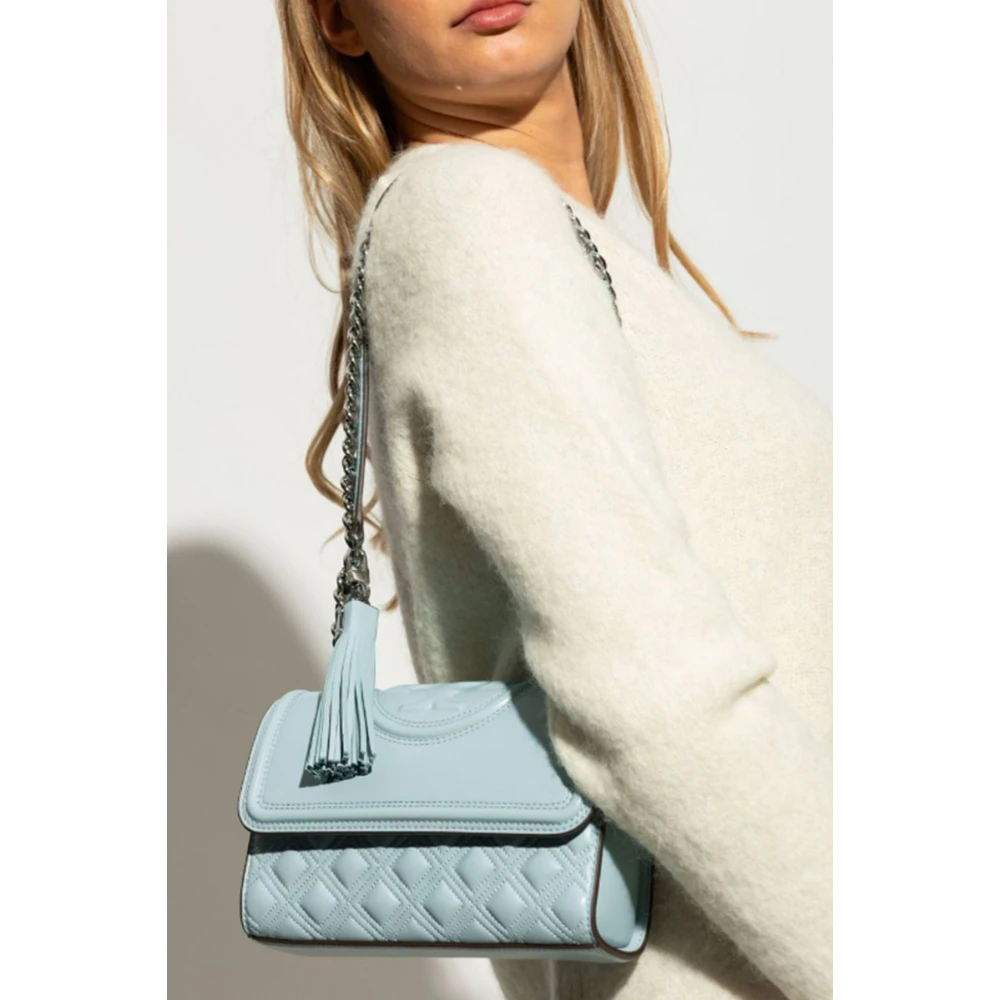 TORY BURCH Heldere Blauwe Gewatteerde Double T Schoudertas Blue Dames