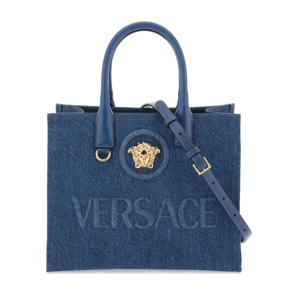 Versace Denim La Medusa Tote Bag Blue Dames