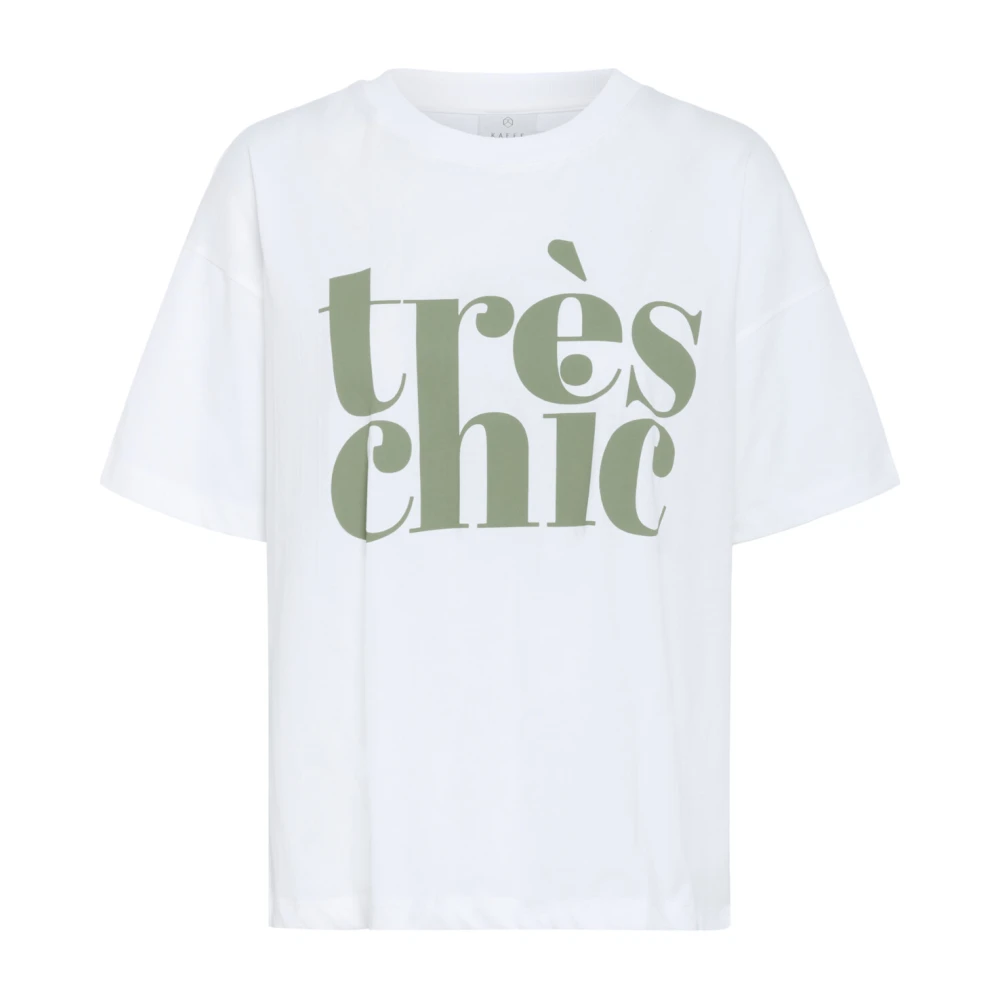 Kaffe Grafische Tee Top Ronde Hals Krijt White Dames