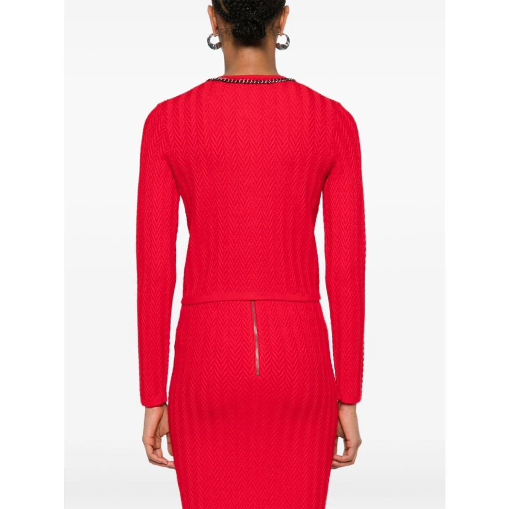 Elisabetta Franchi Karmozijn Herringbone Sweater Rits Ronde Hals Red Dames