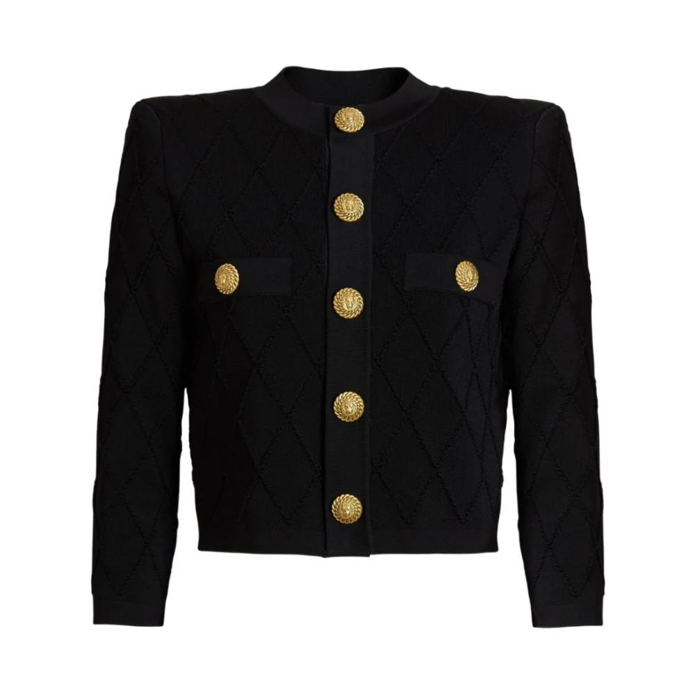 Balmain Black Cropped Knit Cardigan - Female - Cardigans - S - Knitwear