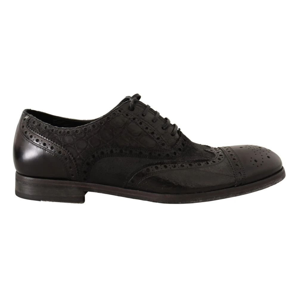 Dolce & Gabbana Svarta Läder Brogue Wing Tip Herrskor Black, Herr