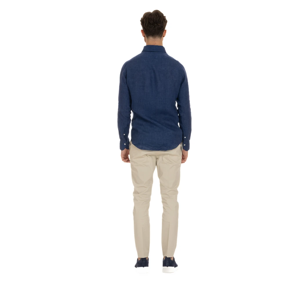 Finamore Blauw Linnen Overhemd met Handgemaakte Details Blue Heren
