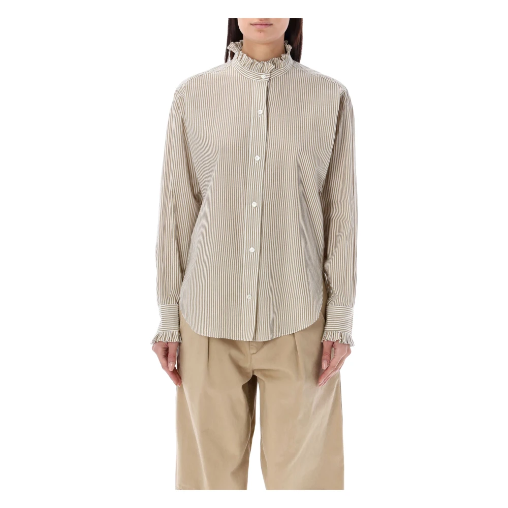 Isabel Marant Étoile Gestreepte Ruches Hals Katoenen Overhemd Beige Dames