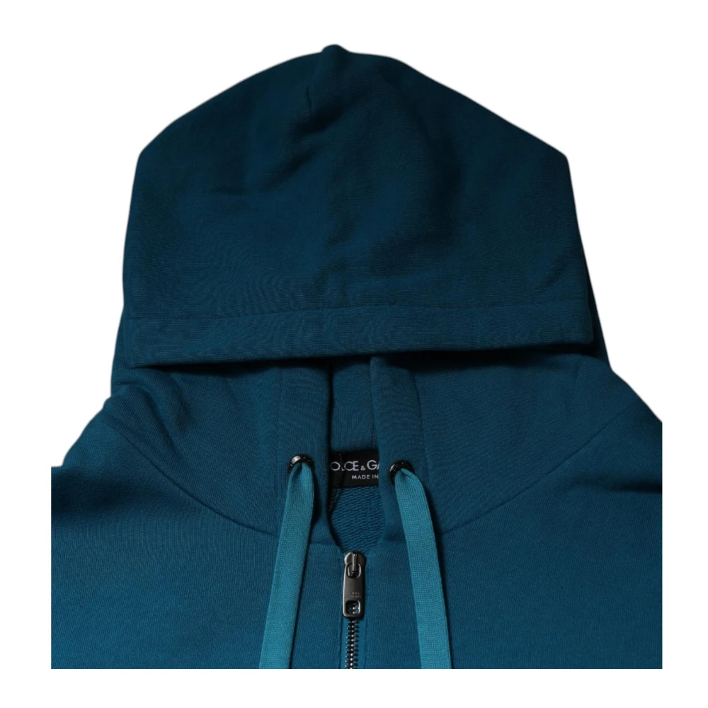 Dolce & Gabbana Blauwe Katoenen Logo Rits Hoodie Blue Heren