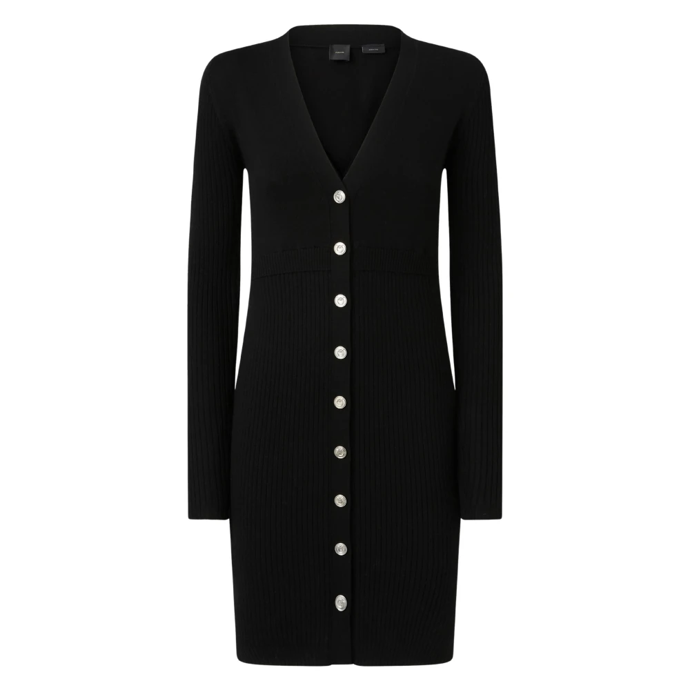 Pinko Black Ribbed Wool Dress - Female - Knitted Dresses - M - Dresses