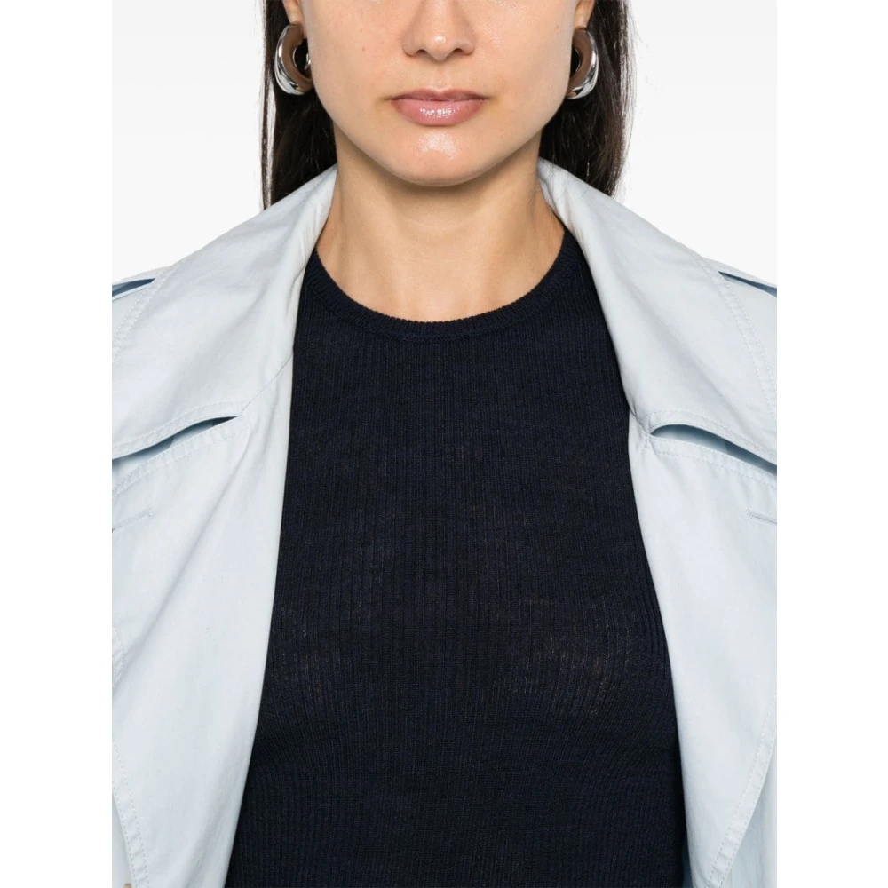 majestic filatures Navy Blue Merino Wool Crew Neck Sweater Blue Dames