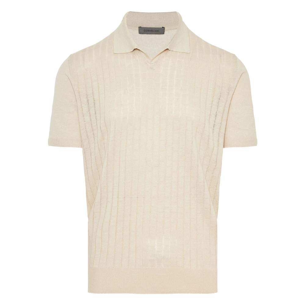 Corneliani Räfflad Linne Polotröja Beige, Herr