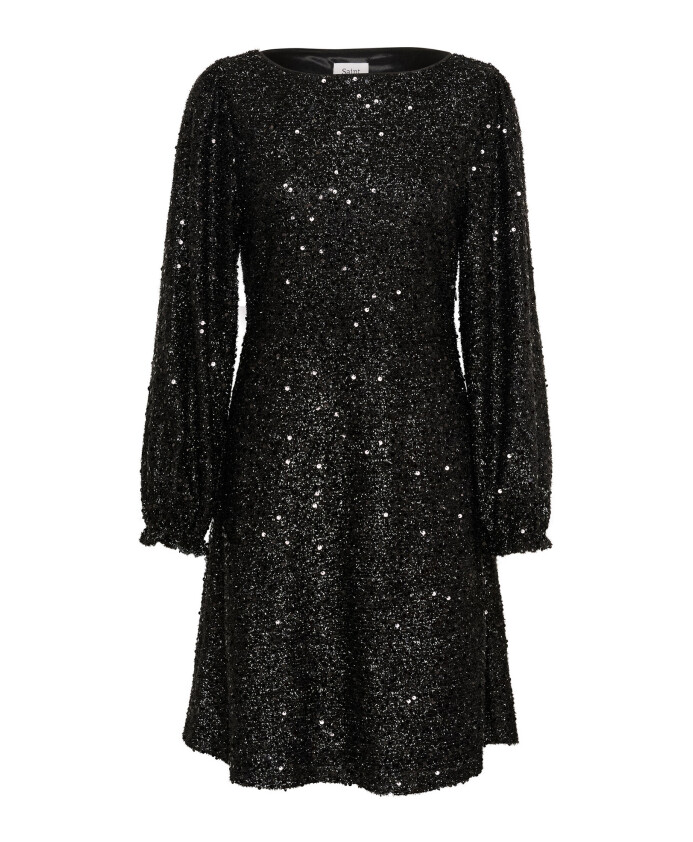 zwarte-glitterjurk-met-pofmouwen