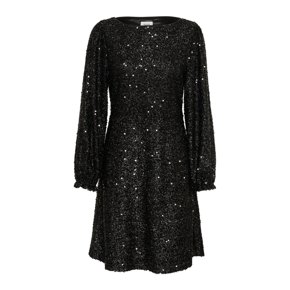 Saint Tropez Zwarte Glitterjurk met Pofmouwen Black Dames