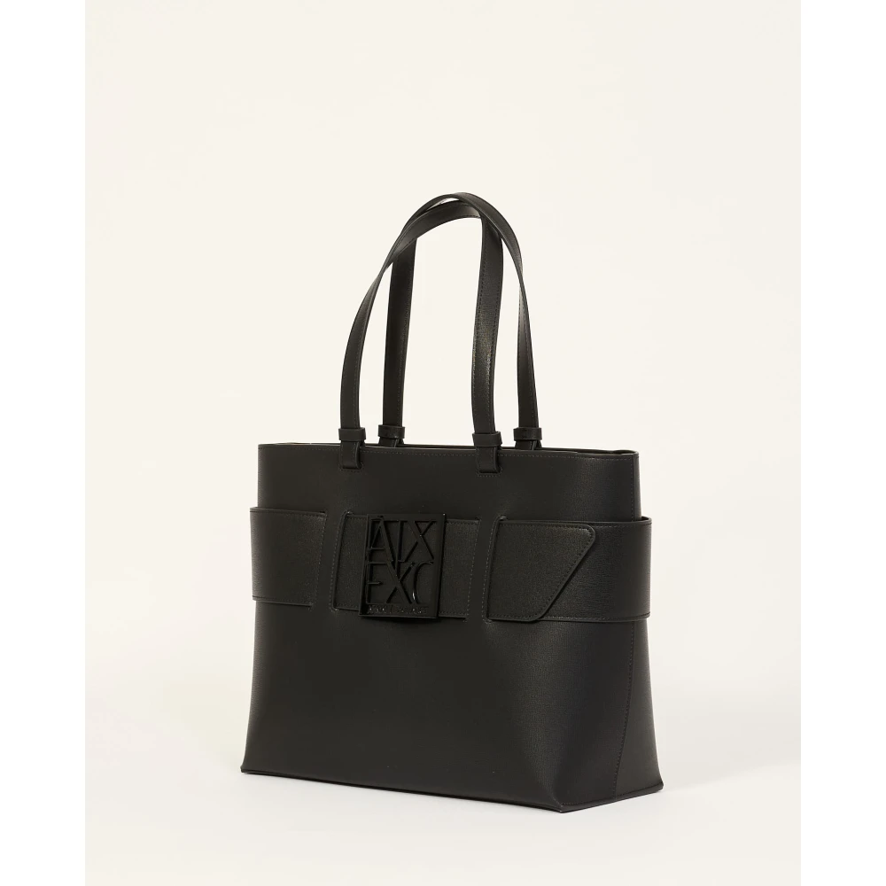 Armani Exchange Medium Shopper Bag met Ton-sur-Ton Monogram Black Dames