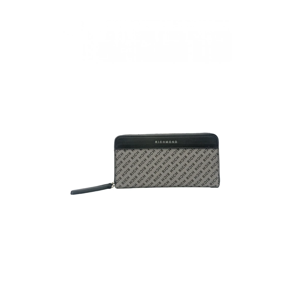 John Richmond Grijze en zwarte portemonnee met metalen logo Gray Dames
