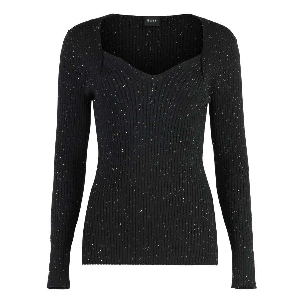 Hugo Boss Paillet Viscose Blend Pullover Sweater Black Dames