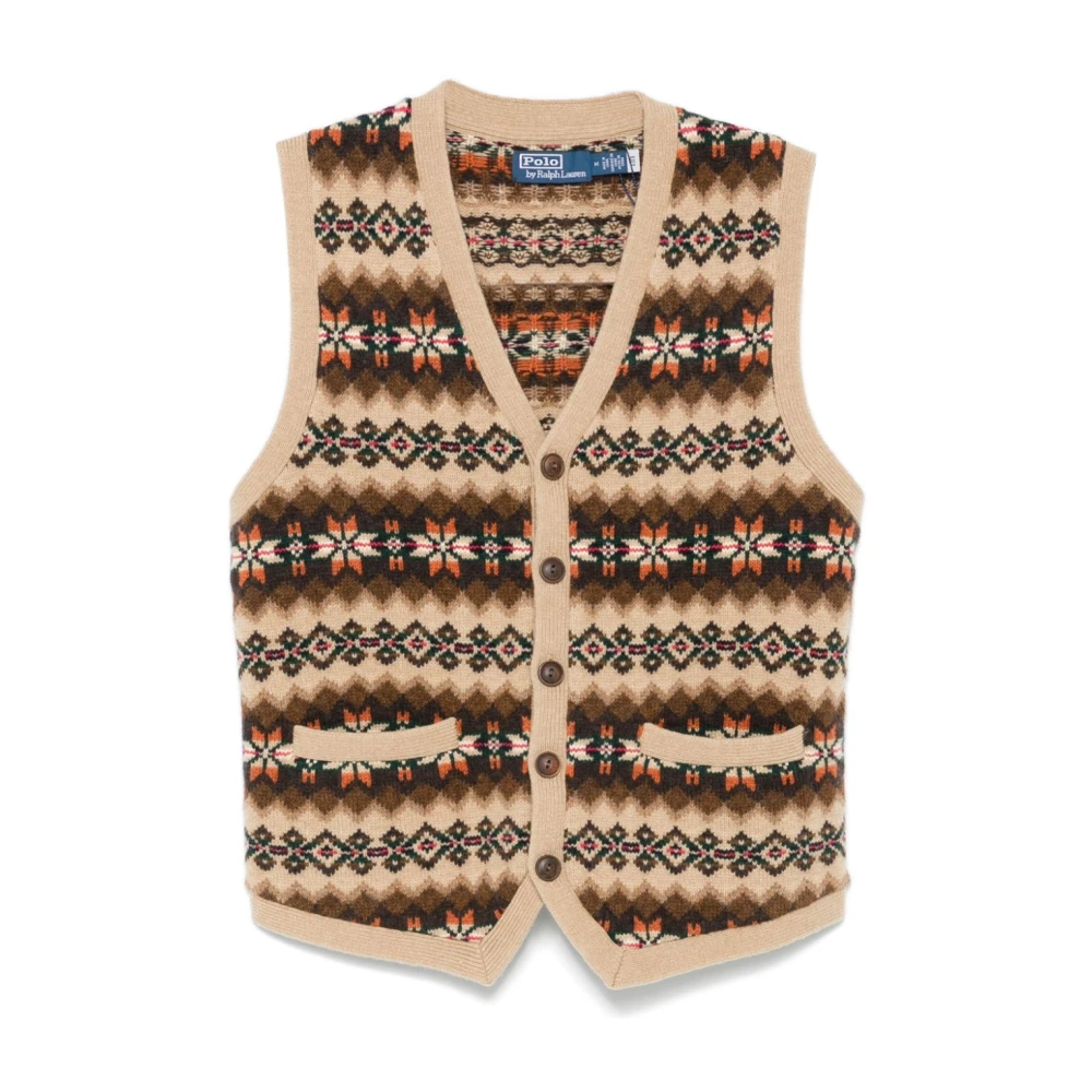 Ralph Lauren Wool Fair Isle Intarsia Stickad Kofta Beige, Herr