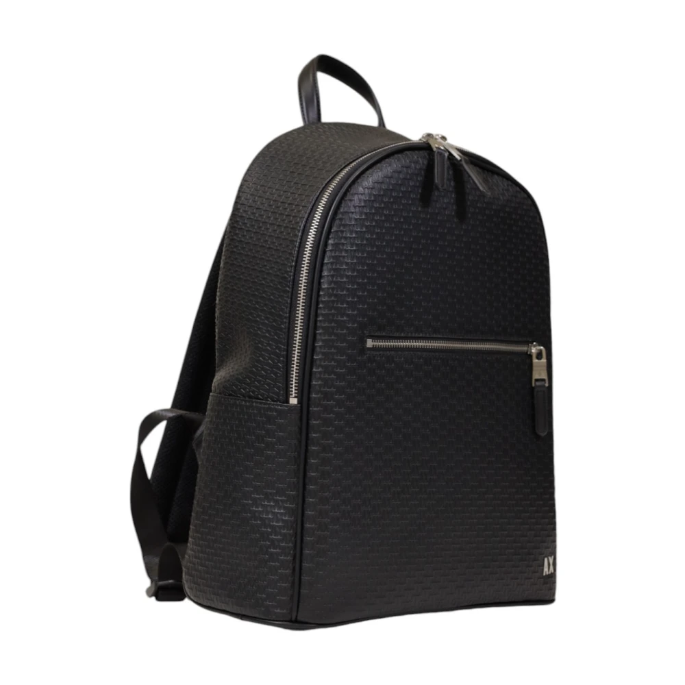 Armani Exchange Zwarte Eenvoudige Rugzak met Ritszakken Black Heren