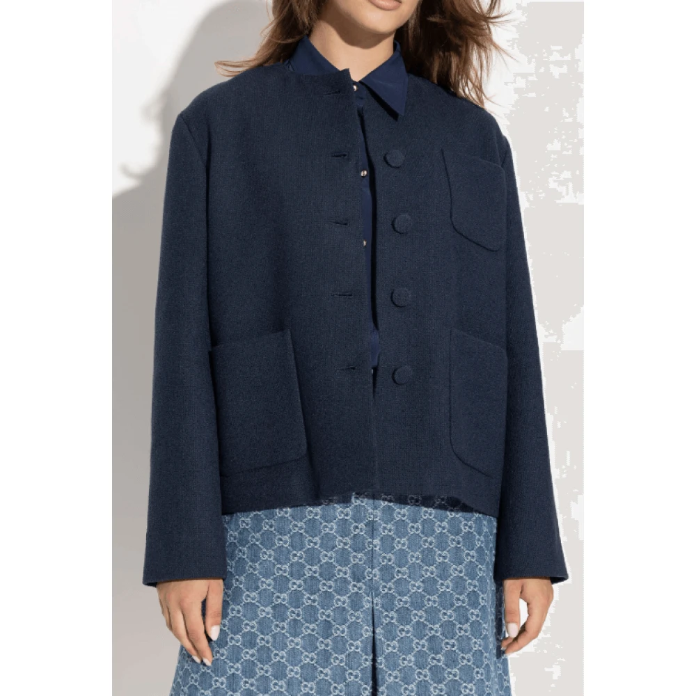 Gucci Marineblauwe Tweed Jas Blue Dames