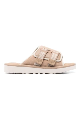 Beige Mocka Sandaler med Kardborrestängning