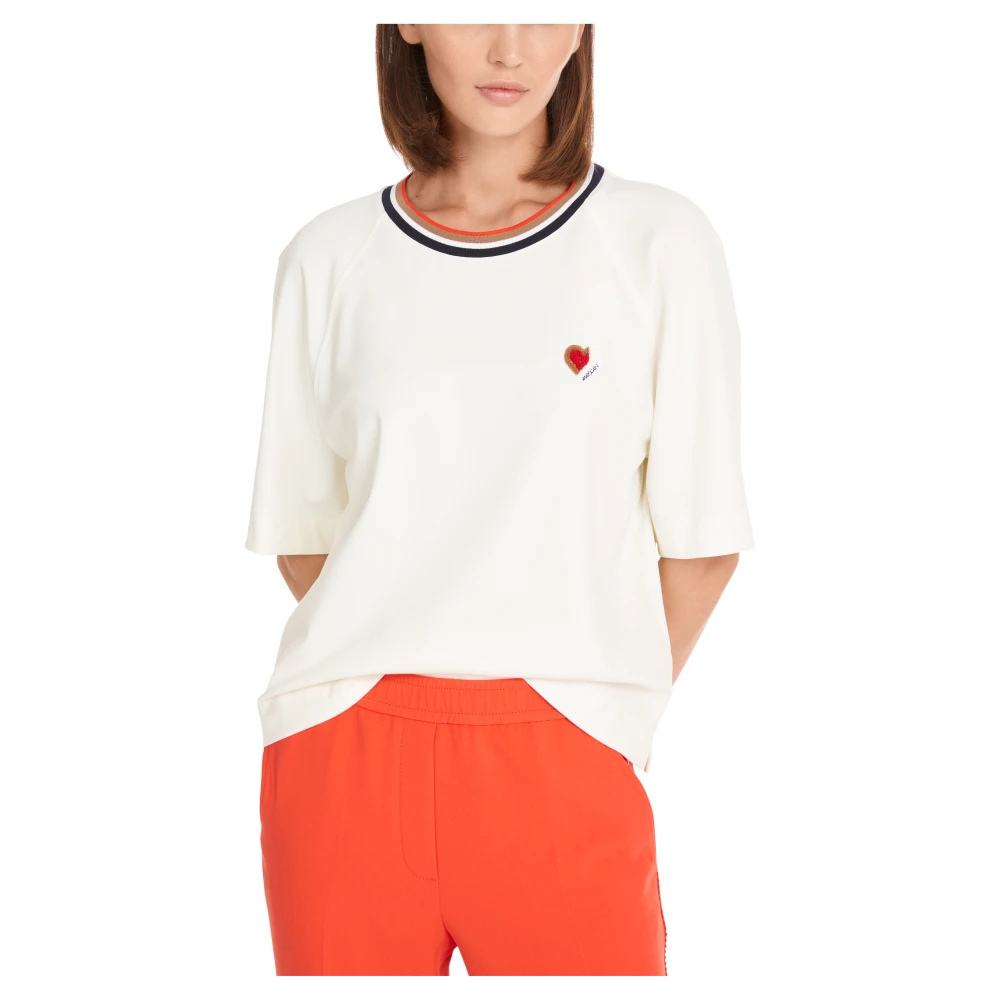 Marc Cain Gestreept Cropped T-shirt White Dames