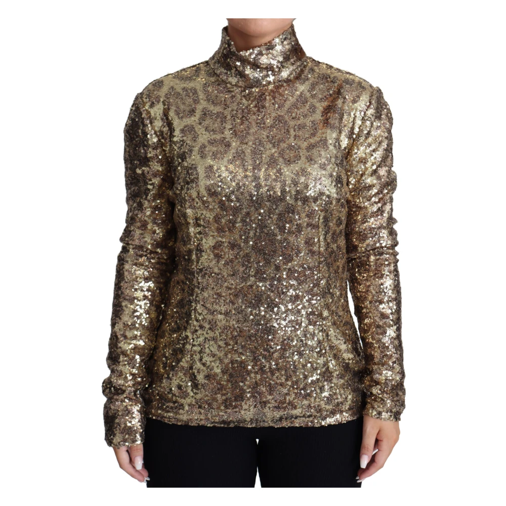 Dolce & Gabbana Women's Brown Leopard Fit Turtleneck Sequin Sweater