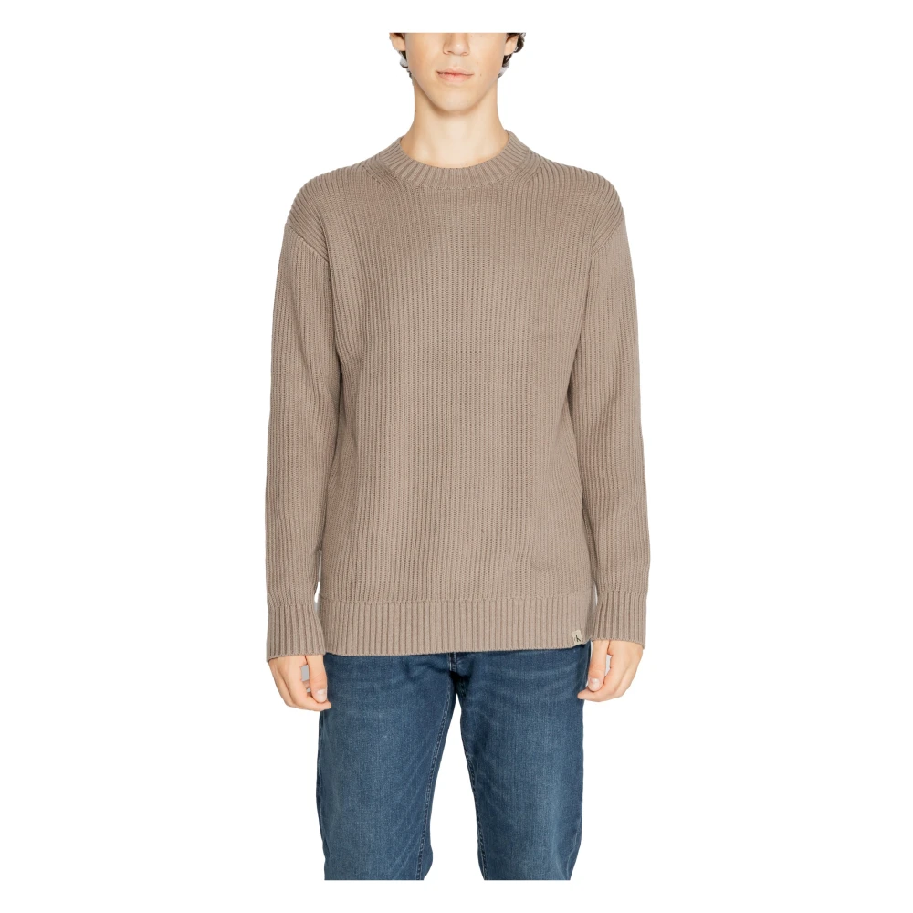 Calvin Klein Bruin Katoenen Gebreide Trui Lange Mouw Brown Heren