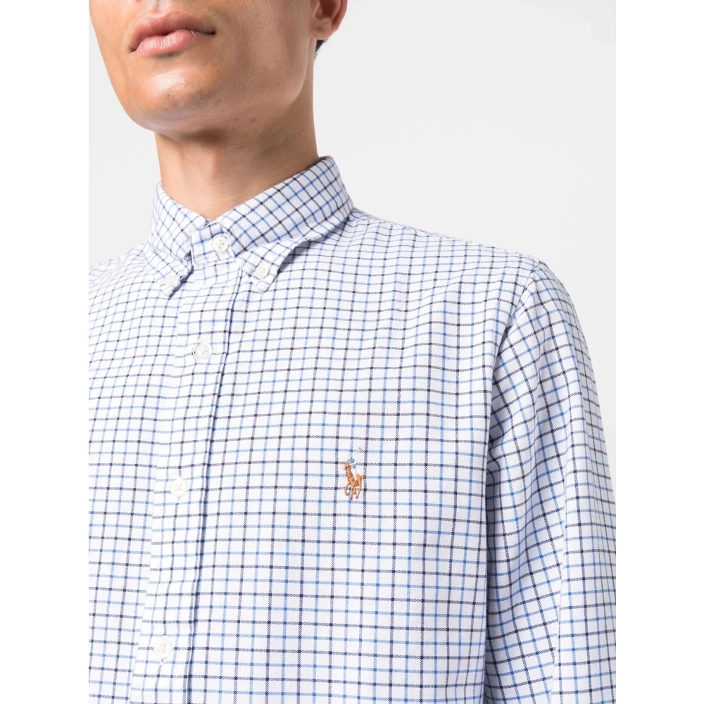 Polo Ralph Lauren Katoenen Geruite Geborduurde Overhemd Blue Heren