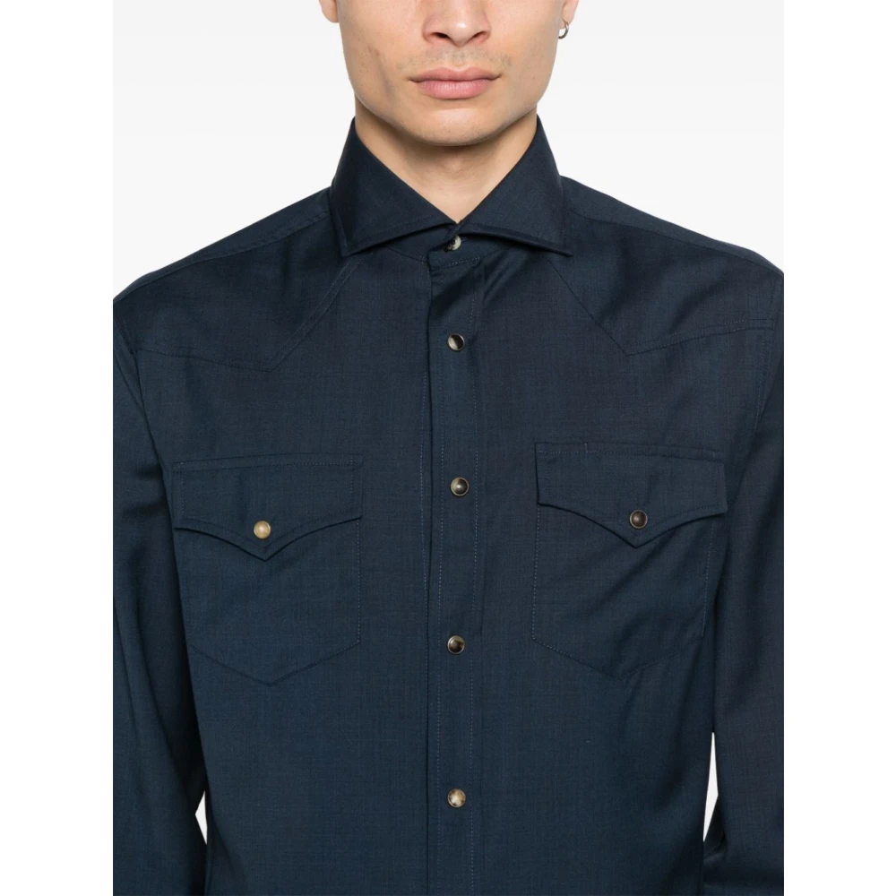BRUNELLO CUCINELLI Navy Blauw Lang Mouw Knoopshirt Blue Heren