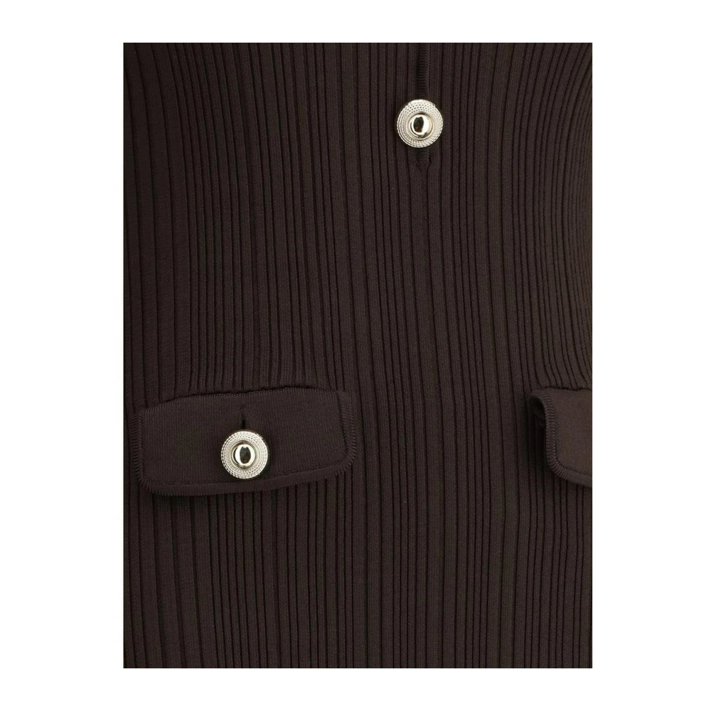 Self Portrait Geribbelde Midi Jurk met Klassieke Revers Brown Dames