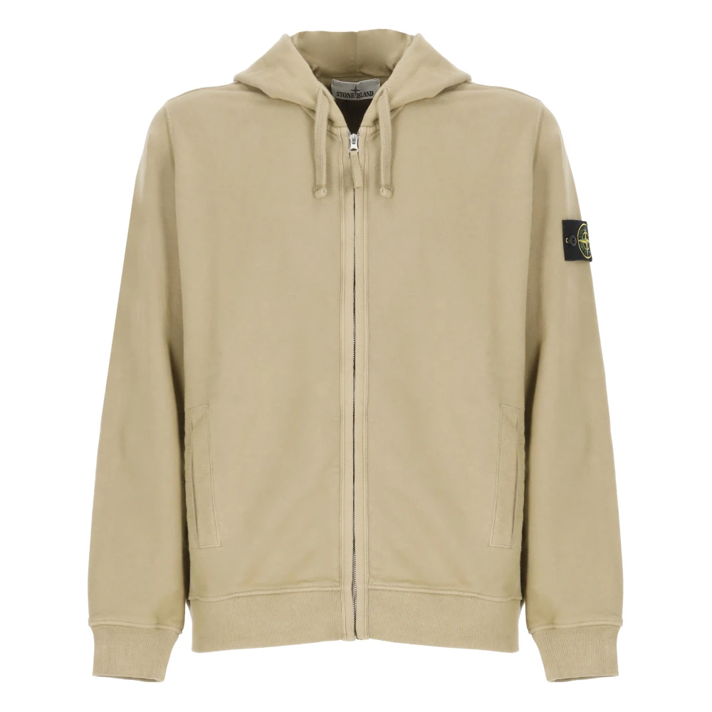 Stone Island Beige Katoenen Hoodie Rits Zakken Beige Heren