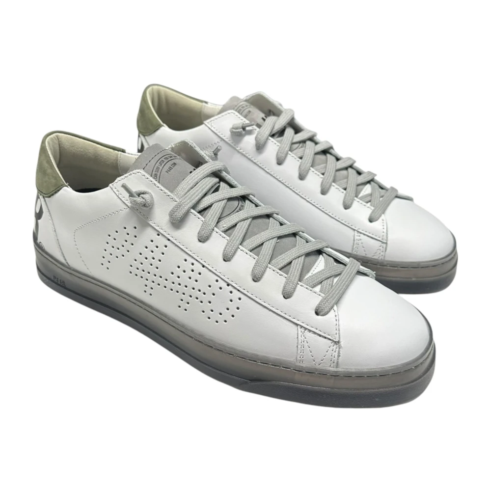 P448 Witte leren sneakers met grijze en groene accenten White Heren