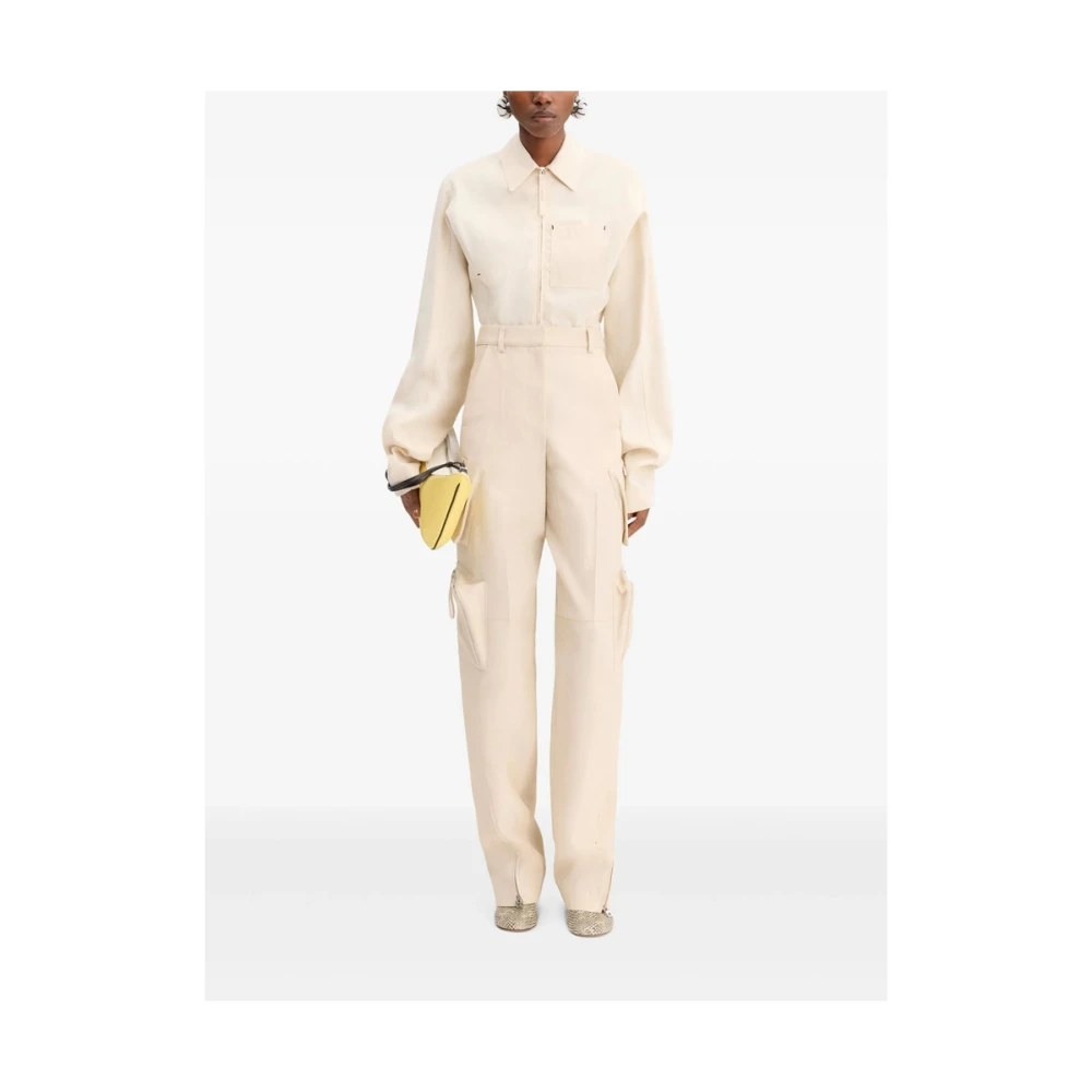 Jacquemus Beige Broek met Riem en Zakken Beige Dames