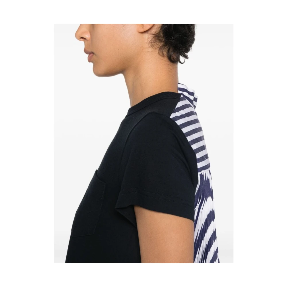 Sacai Gestreept Crew Neck Katoenen T-shirt Blue Dames