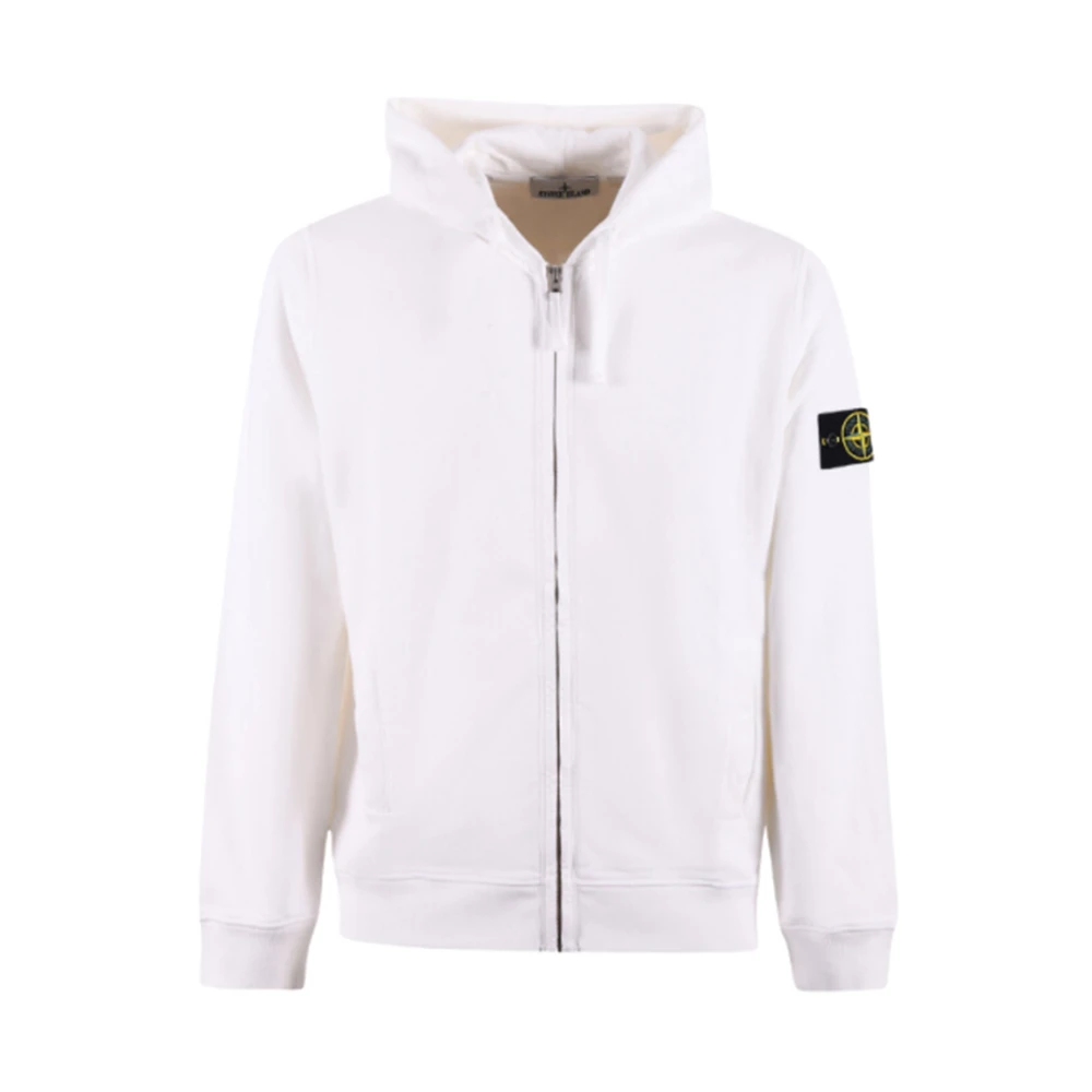 Stone Island Geborsteld katoenen fleece volledige rits hoodie White Heren