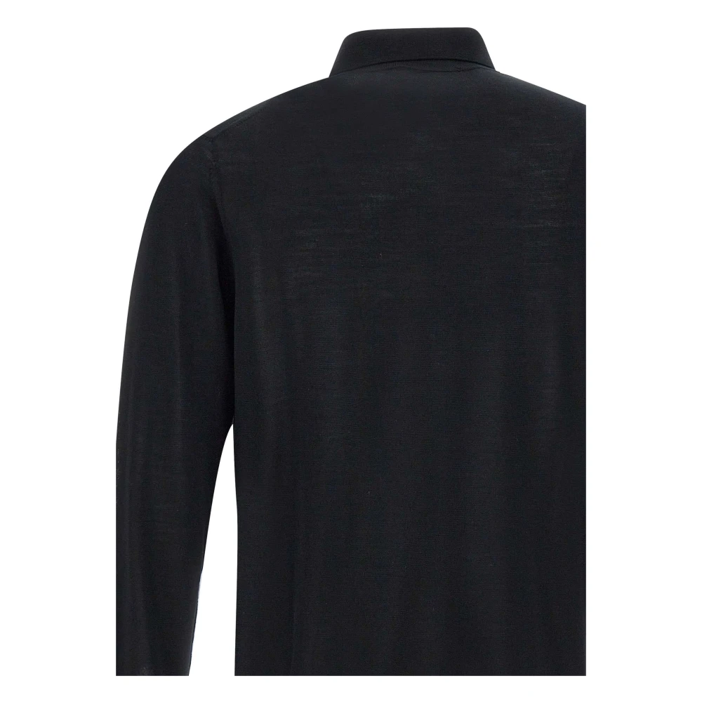 Kangra Zwarte Merinowol Polo Shirt Black Heren