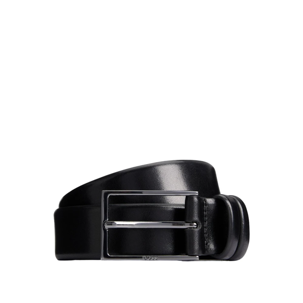 Boss Leren riem met gunmetal gesp Black Heren