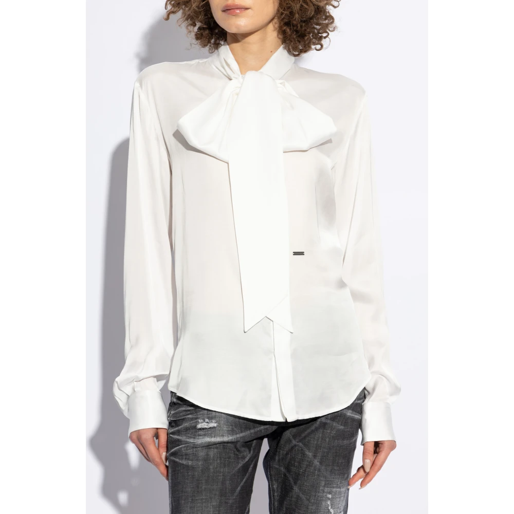 Dsquared2 Shirt met decoratieve strik bij de halslijn White Dames