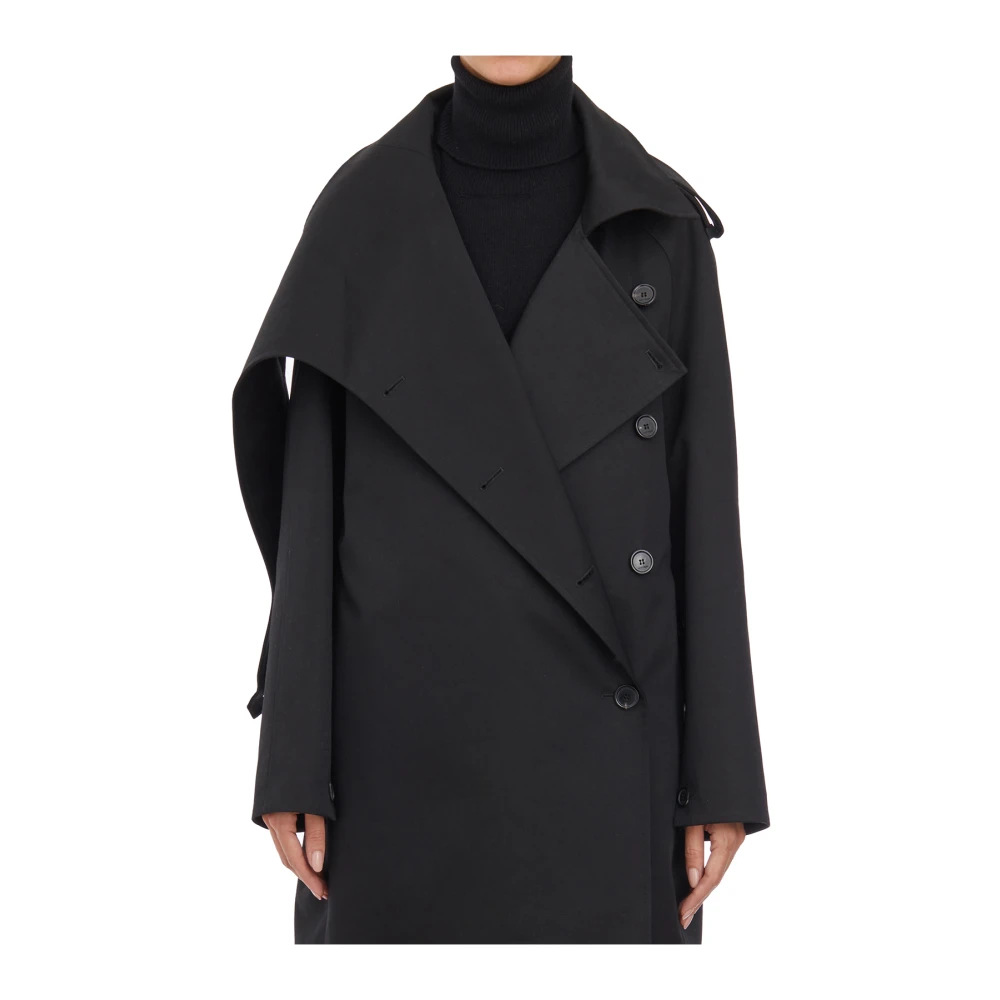 Courrèges Lange Katoenen Trenchcoat Black Dames