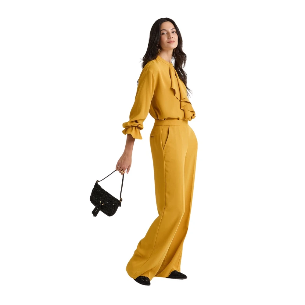 Maliparmi Women's Yellow Wide Trousers, 2XS, Sablè Crepe Trousers