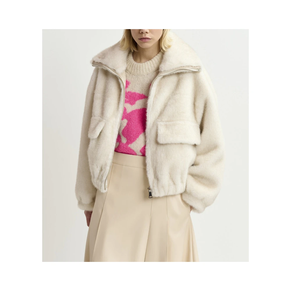 Essentiel Antwerp Oversized Faux Fur Blouson Jas Beige Dames