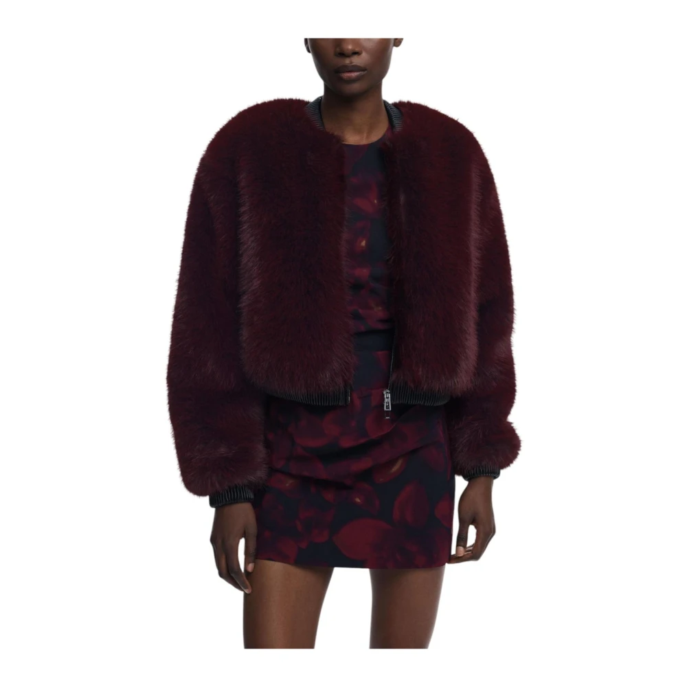 Desigual Women's Red Round Neck Zip Fastening Blazer