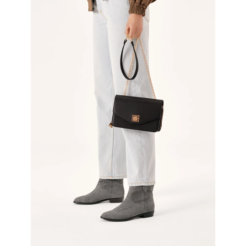 Kazar Zwarte leren ketting messenger tas Black Dames